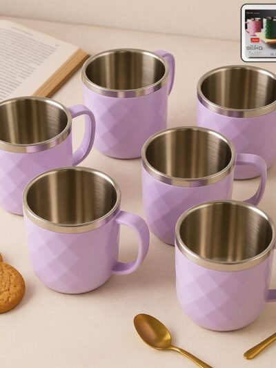 Stainless Steel Tea Cup Set – Elegant 200 ml Double Wall Design
