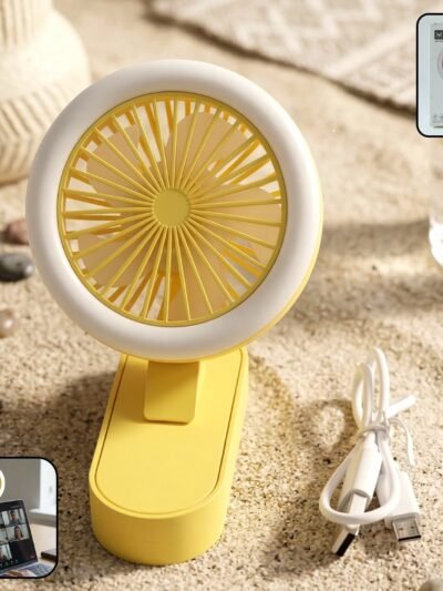 Mini Table Fan – Rechargeable with LED Light and Adjustable Angle