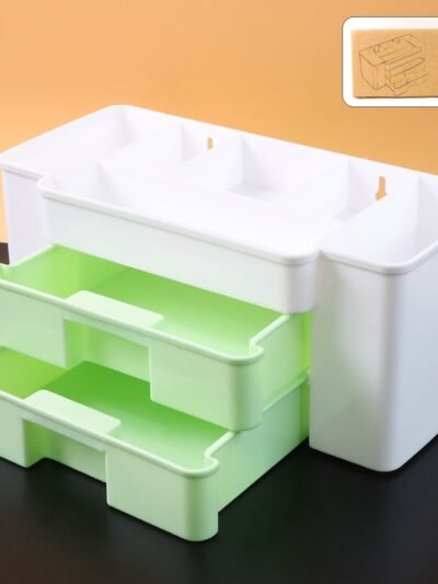 Desktop Organizer – 2-Layer with Dual Drawers & Side Bin for Home & Office