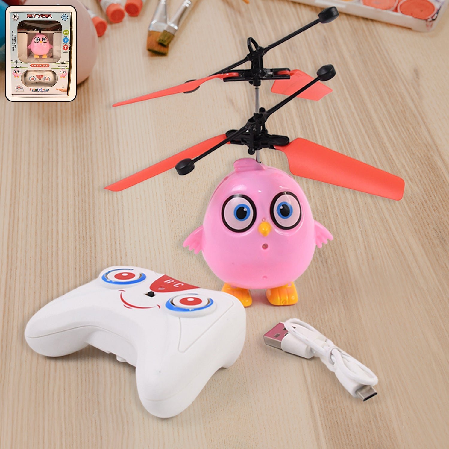 Flying Bird RC Toy – Pink Owl Design with LED & Remote Control