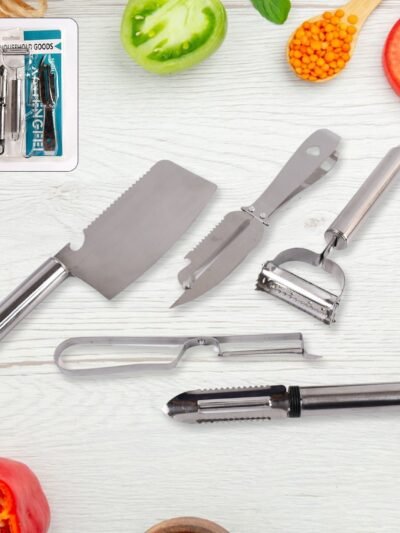 Stainless Steel Kitchen Gadget Set – 5-Pc Peeler, Grater & Slicer