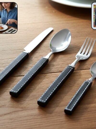 Stainless Steel Cutlery Set – 24-Piece with Plastic Handles & Tray