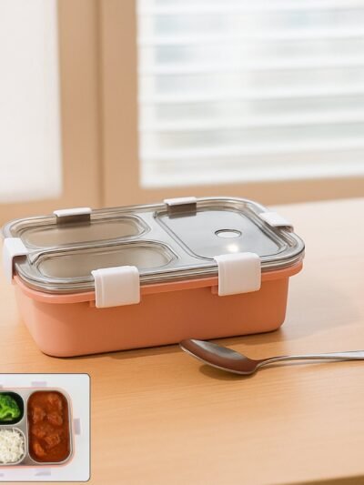 3-Compartment Lunch Box – Leak-Proof Stainless Steel Tiffin