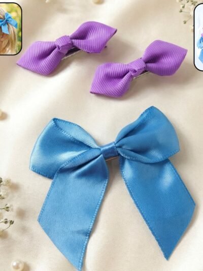 Satin Ribbon Bow Hair Clips – Elegant 3 Pc Girls' Set
