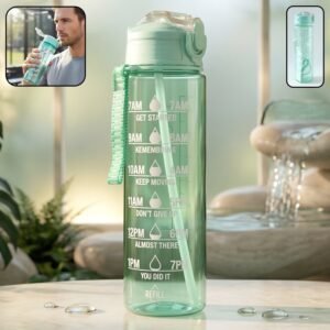 Motivational Water Bottle – 900ML with Time Marker & Flip Lid