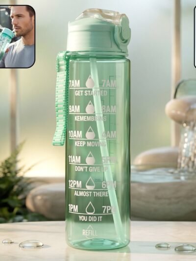 Motivational Water Bottle – 900ML with Time Marker & Flip Lid
