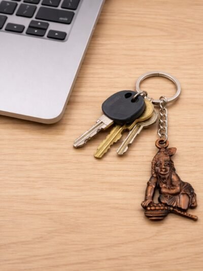 Bal Krishna Makhan Chor Keychain – Premium Antique Gold Finish