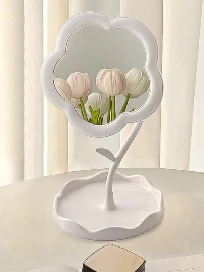 Flower-Shaped Makeup Mirror – Rotatable Vanity Mirror with Tray