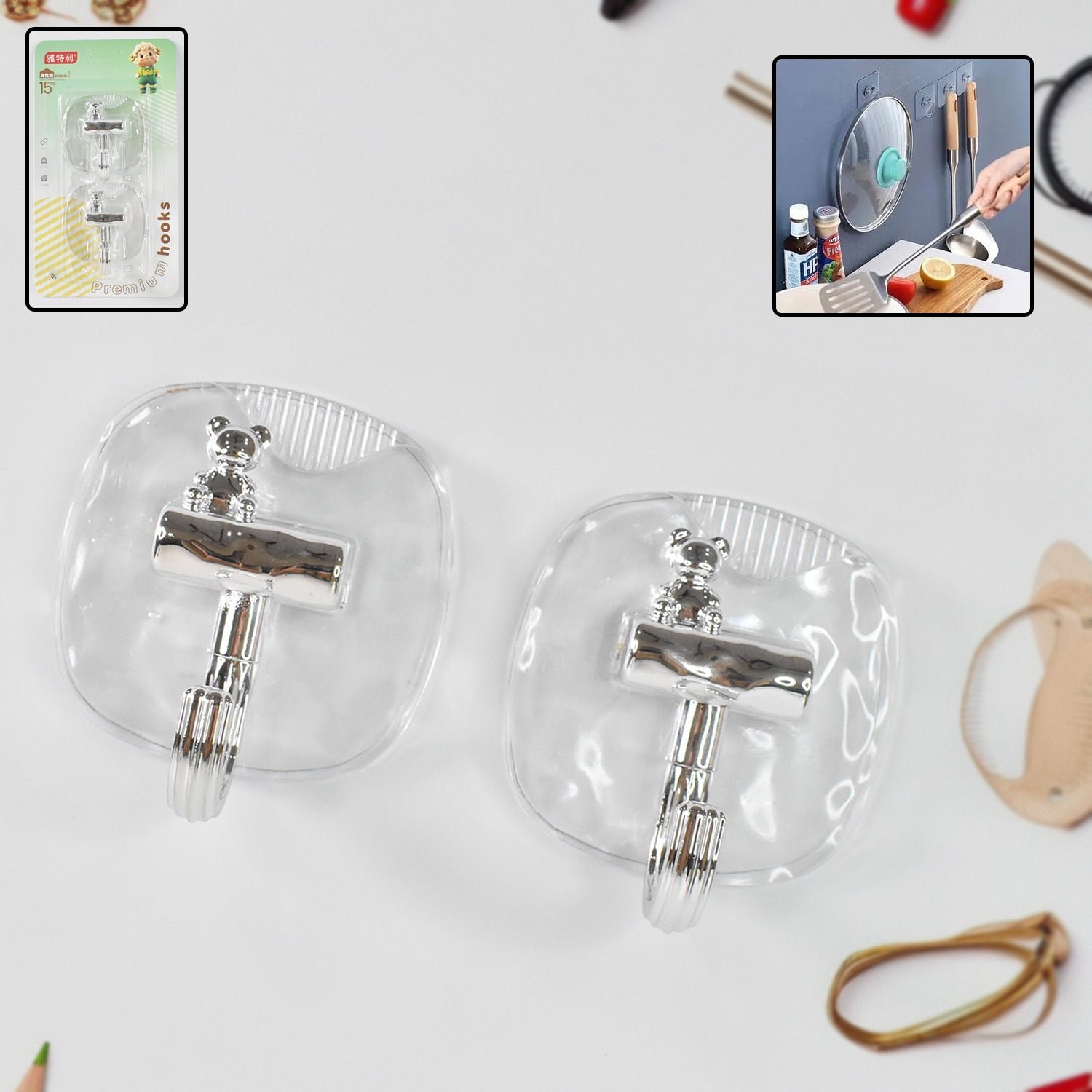 Plastic Self Adhesive Wall Hooks – Heavy Duty 15KG Capacity