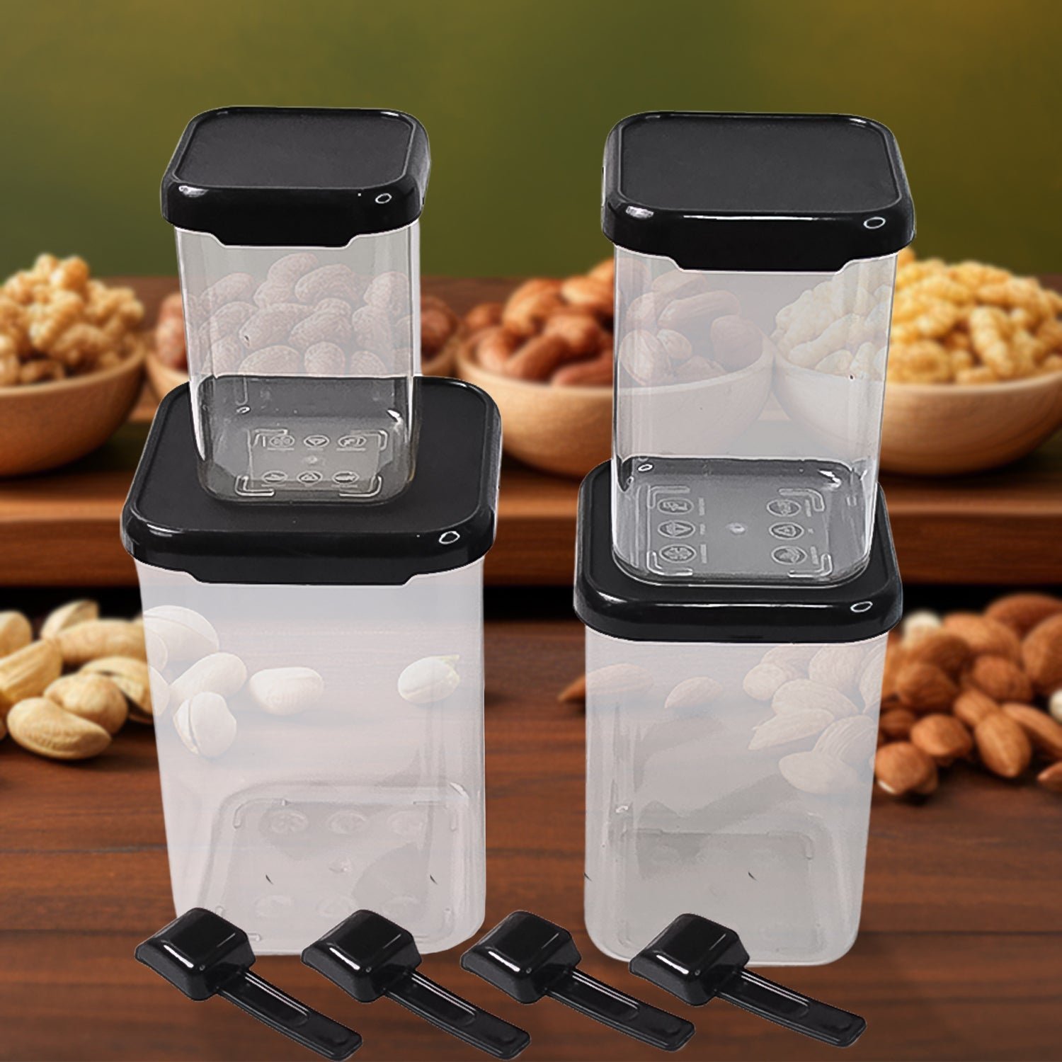 Air Tight Containers – 4 Pc Plastic Storage Set with Spoon