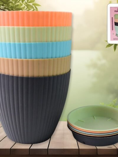 Plastic Flower Pot Set – Round 5 Pcs with Tray |