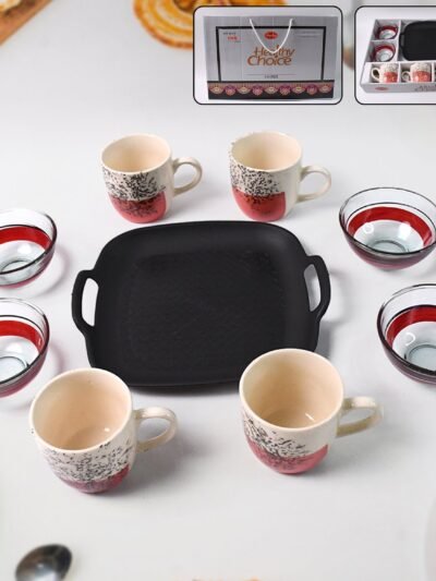 Ceramic Cup and Glass Bowl Set – Stylish 9-Piece Dining Combo