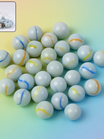 Glass Marbles Pack of 30 – Classic White with Colorful Swirls