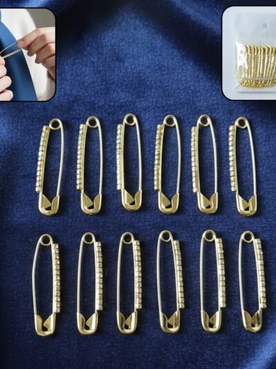 Golden Safety Pin Brooch Set – Elegant Stone-Embedded Design