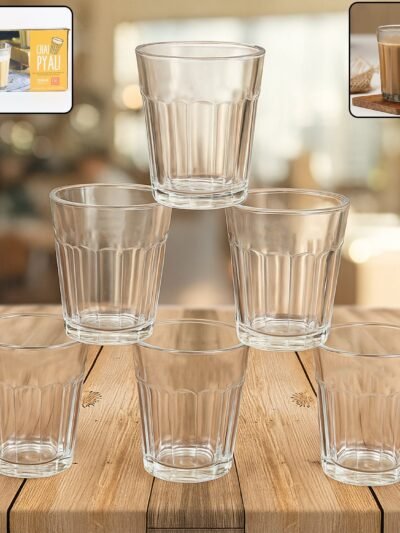 Chai Pyali Glass Set – 6 Pcs Transparent Unbreakable 130ml