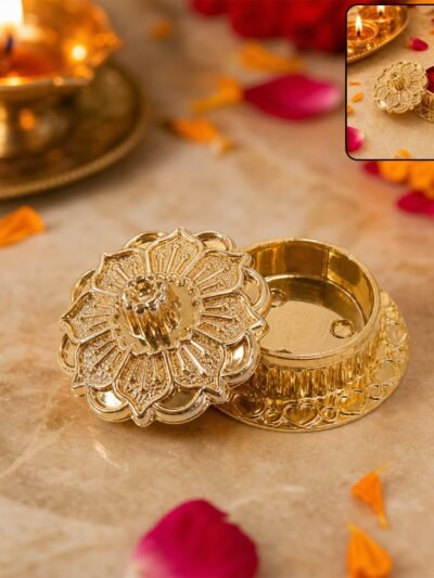 Golden Pooja Kankavati – Elegant Religious Storage Container
