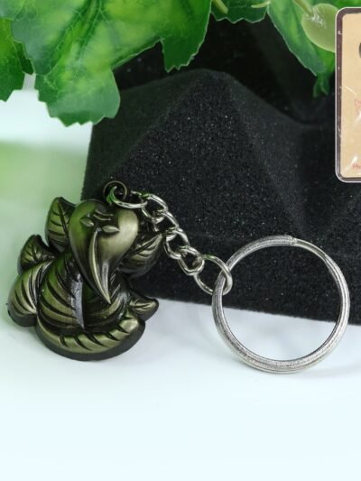 Ganesh Face Antique Black Metal Keychain – Durable Spiritual Charm