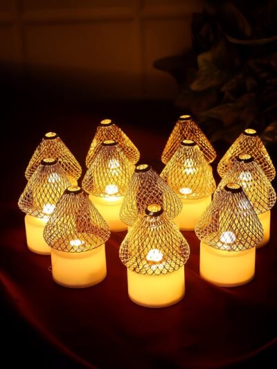 LED Flameless Candle Lights – Set of 12 with Golden Net Cover