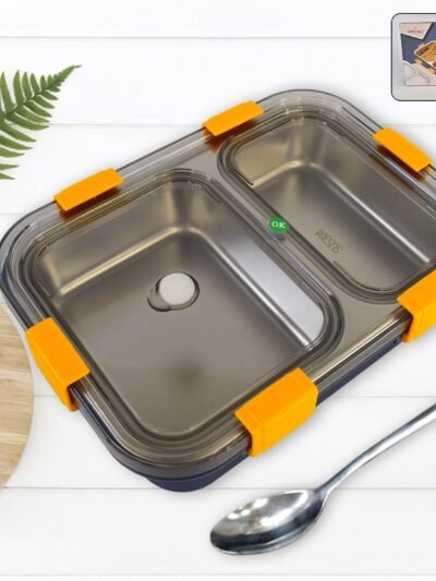 Stainless Steel Lunch Box 2 Section – Leakproof & Durable with Spoon