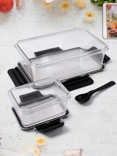 Plastic Kitchen Storage Container Set – Airtight Lock Lid & Spoon