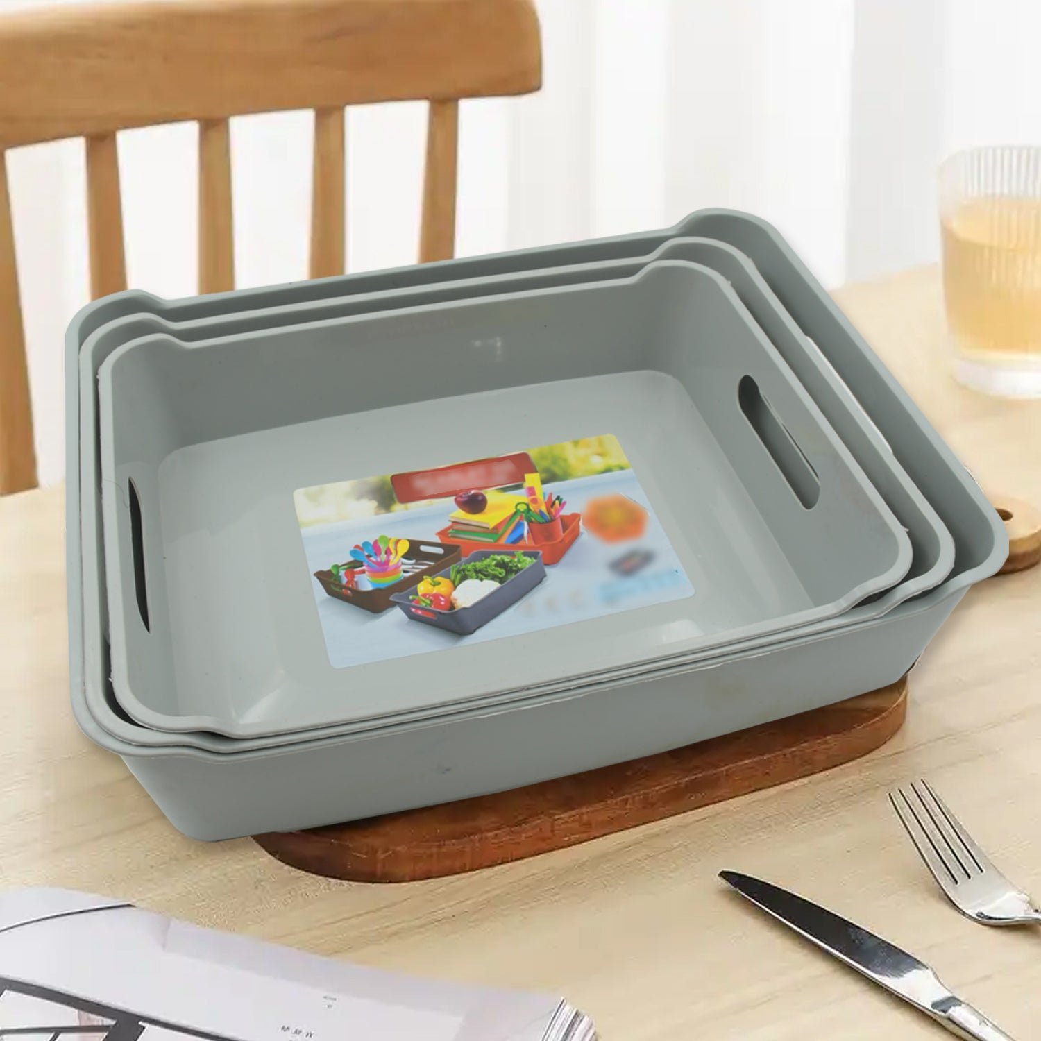 Plastic Storage Tray Set of 3 – Multi-Purpose Organizer | Organivo