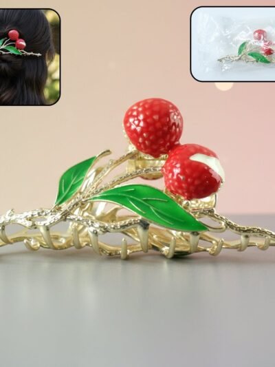 Berry Fruit Hair Claw Clip – Elegant Leaf Design & Strong Grip