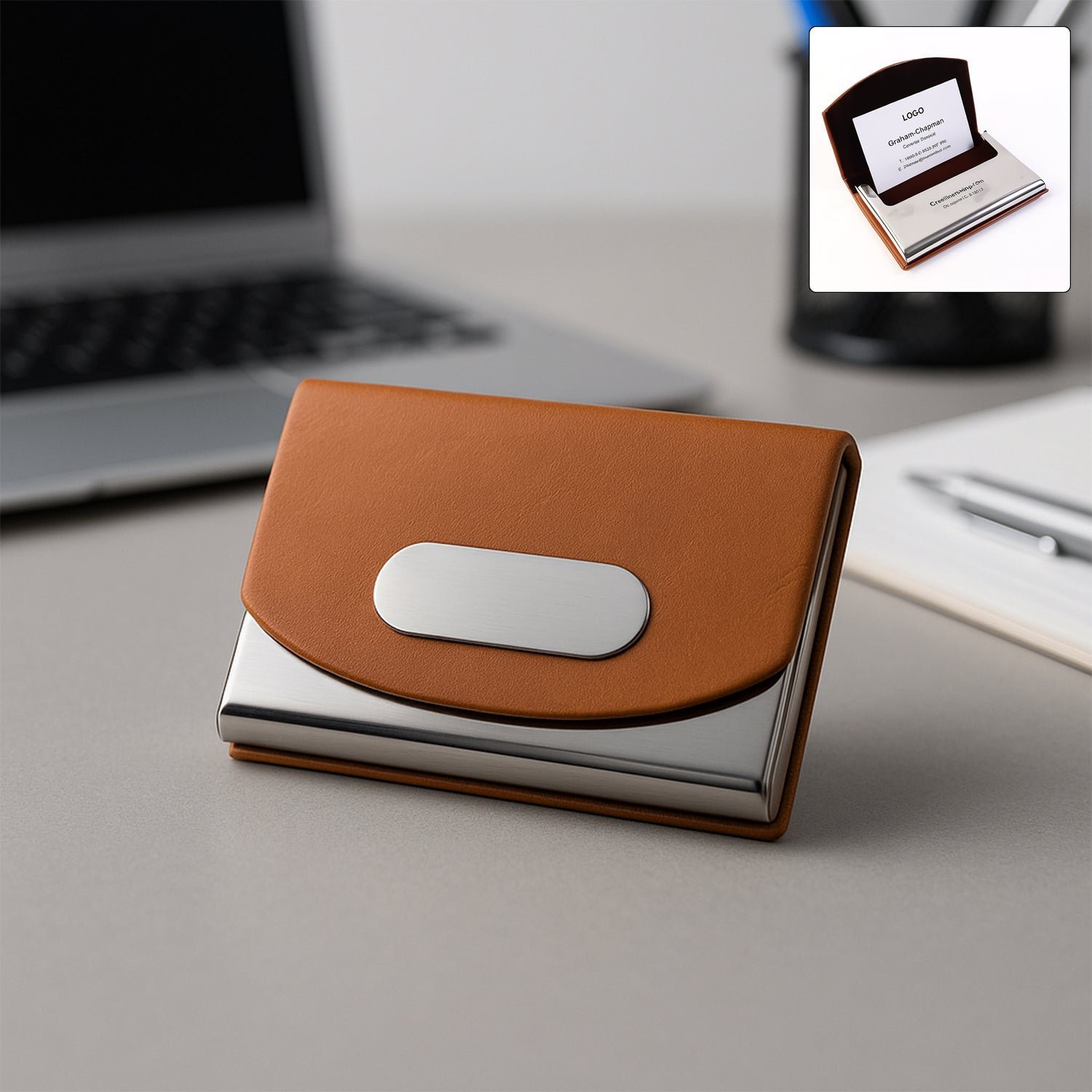 Leather Business Card Holder – Slim Magnetic Closure Case