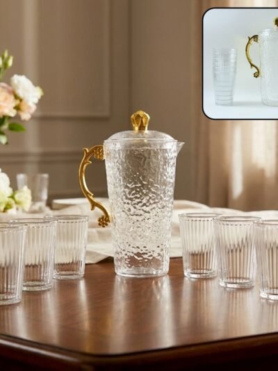 Textured Glass Water Jug Set – Elegant 1 Jug with 6 Glasses