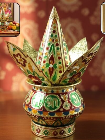 Traditional Decorative Pooja Kalash – Ornate Lotus Crown Design
