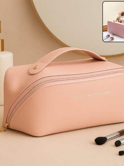 Travel Makeup Organizer Pouch – Waterproof Peach Zipper Bag
