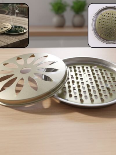 Metal Mosquito Coil Stand with Protective Cover – Durable and Safe
