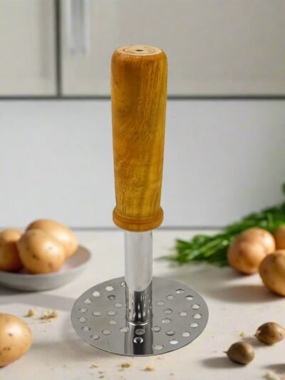 Stainless Steel Potato Masher – Wooden Handle, Durable | Quickslice