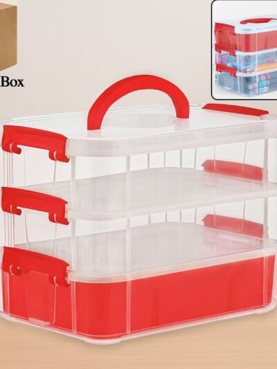 Transparent 3-Layer Storage Box with Handle and Lock Clips