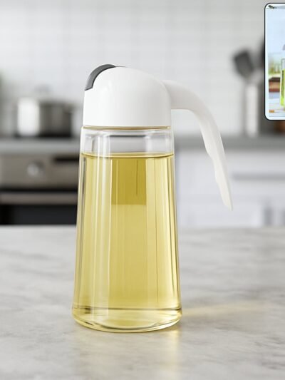 Glass Oil Bottle Dispenser 630ml – Automatic Lid & Drip-Free Pour