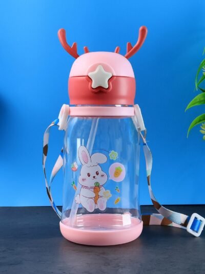 Kids Cartoon Water Bottle – Leakproof 450ml with Straw & Strap