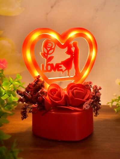 Heart-Shaped Love Couple Decorative Showpiece with Rose Base