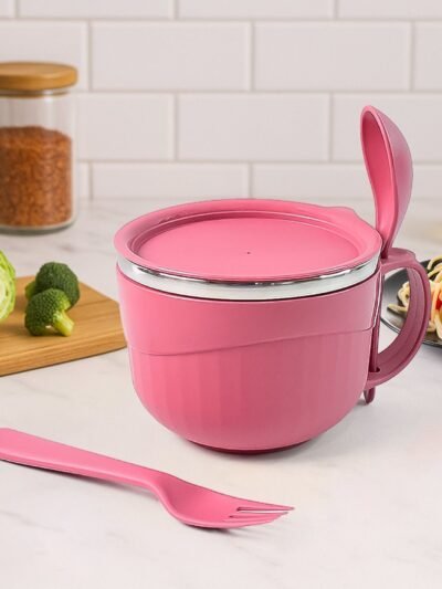 700 ML Multipurpose Noodle Bowl – Leak-Proof with Handle & Fork