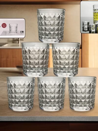 Glass Tumbler Set – Diamond-Cut 6 Pc Elegant Drinking Glasses | Serve Stellar