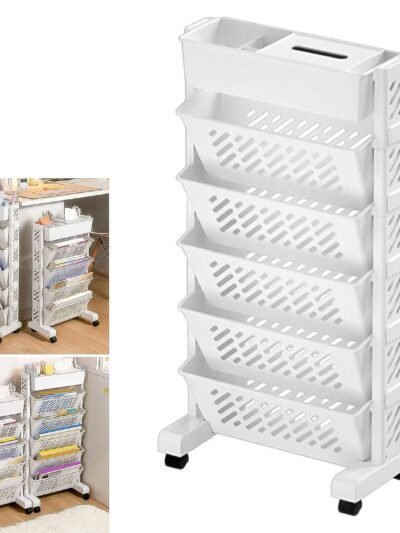 Movable Plastic Bookshelf – Large 5-Tier Rotatable Organizer