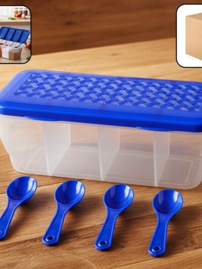 Airtight 4-Section Storage Container – Spice Jar with Spoons | Tidy Table