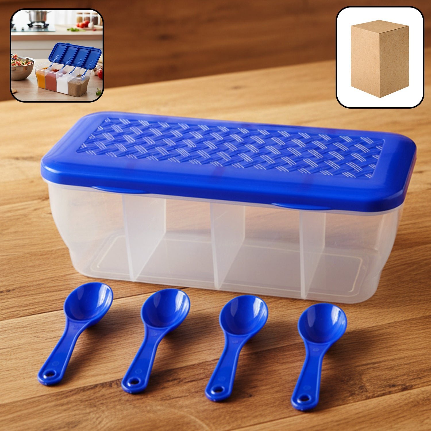 Airtight 4-Section Storage Container – Spice Jar with Spoons | Tidy Table