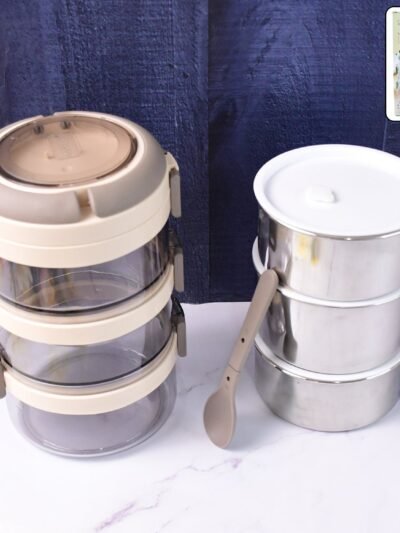 Insulated Stainless Steel Lunch Box Set – Leakproof 3-Tier Tiffin