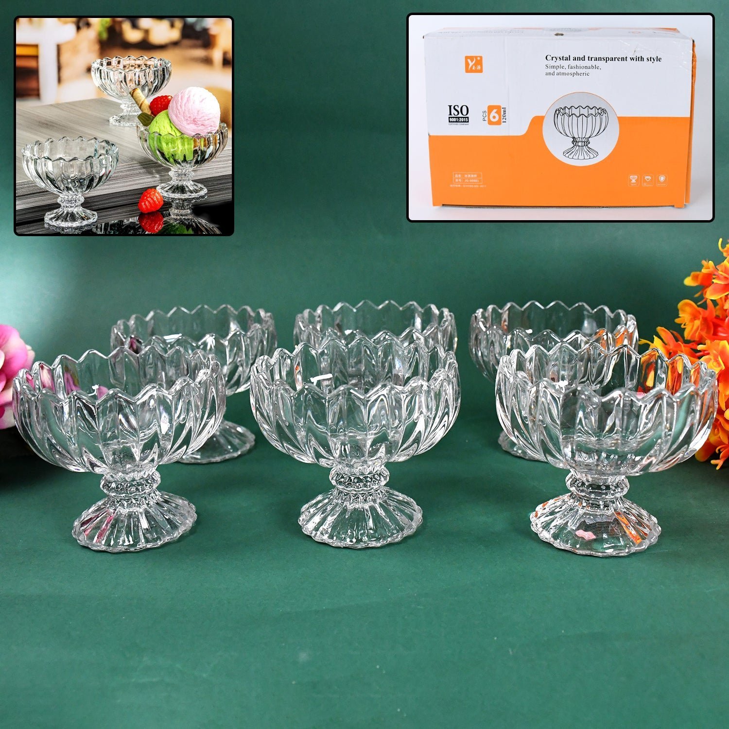 Glass Ice Cream Bowls � Set of 6 Clear Dessert Cups | Indo Glow