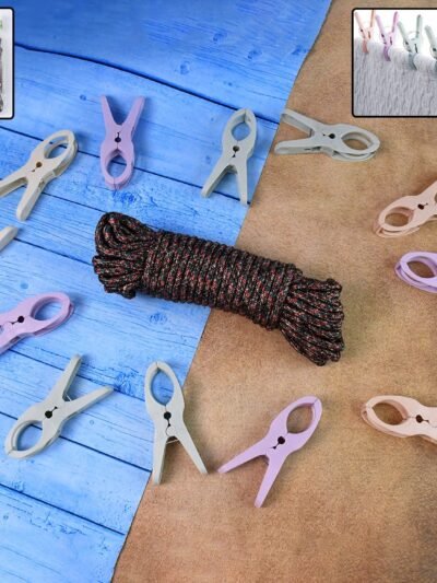 Cloth Drying Rope with Clips – Durable 12-Piece Hanging Set