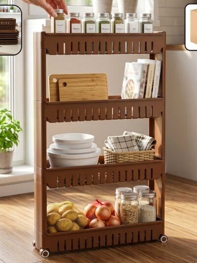 Multipurpose Plastic Storage Rack – 4 Layer with Wheels for Home