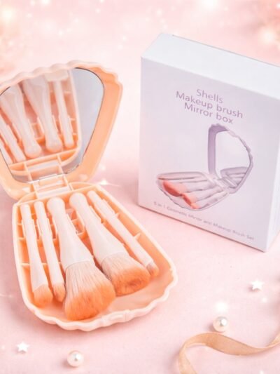 5 in 1 Makeup Brush Set – Compact Kit with Built-in Mirror