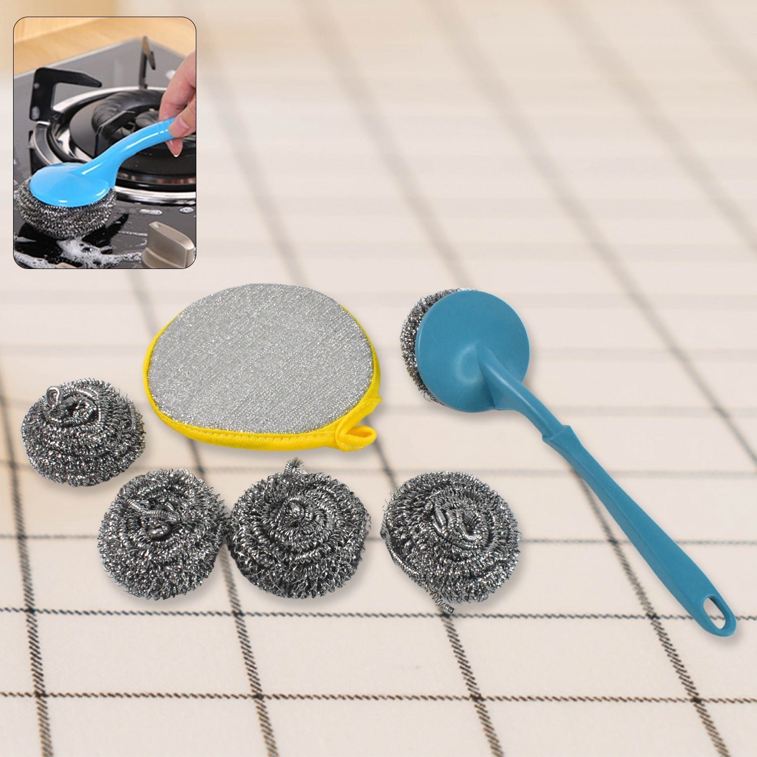Kitchen Cleaning Set – 6-in-1 Stainless Steel Scrubber