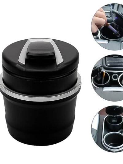 Car Ashtray with Lid & Blue LED Light – Portable Smokeless Design