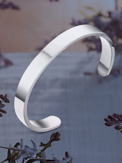 Silver-Tone Stainless Steel Bracelet – Minimalist Open-Ended Kada