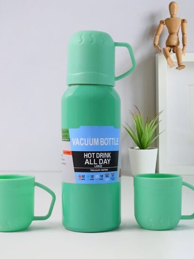 Vacuum Flask Set – Stainless Steel Thermos with 3 Cups, 500ml